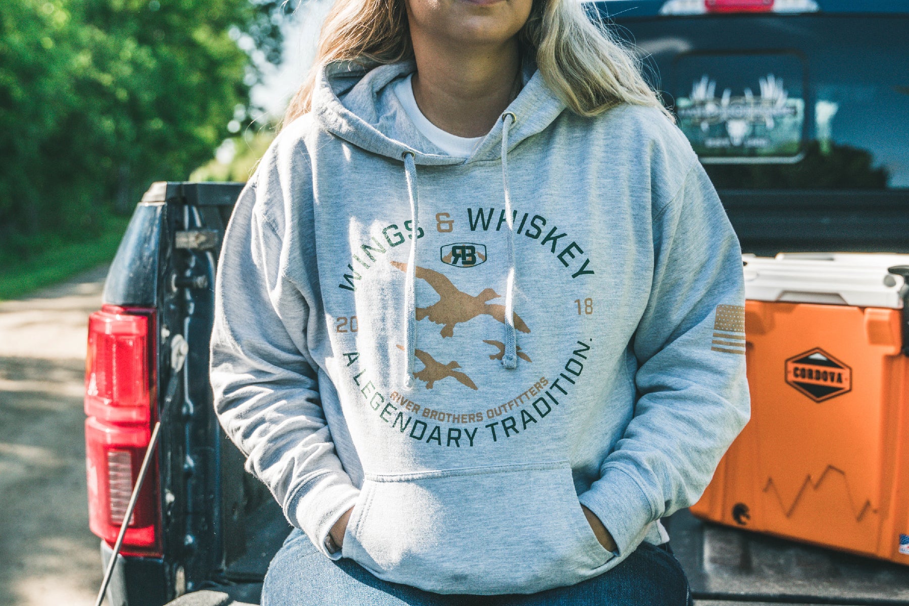 Wings & Whiskey Hoodie - Heather - River Brothers Outfitters